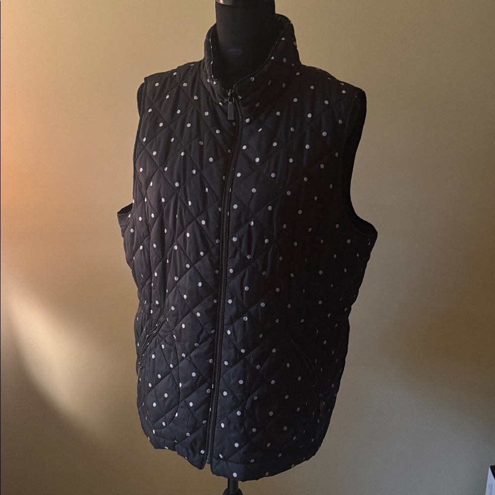 Talbots Black Vest with Cream Polka Dots